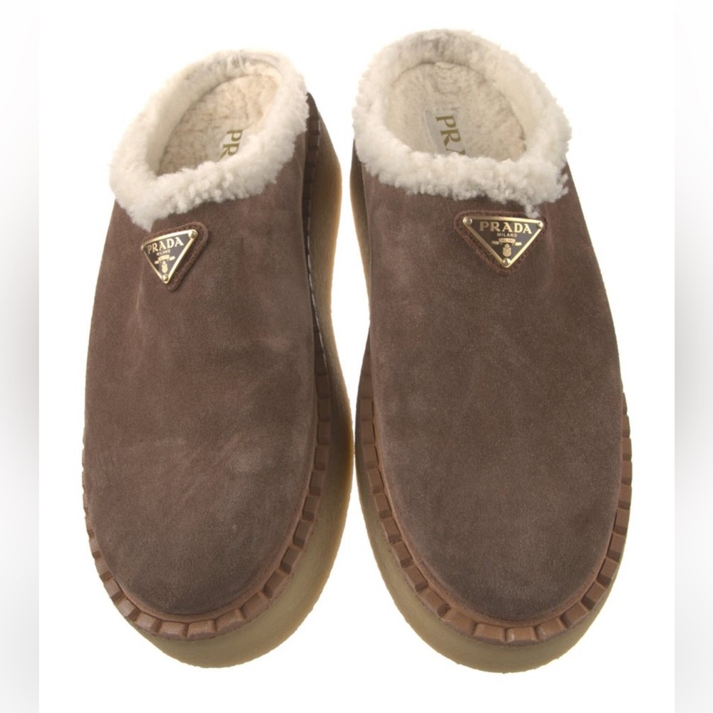 Prada suede fur trim mules